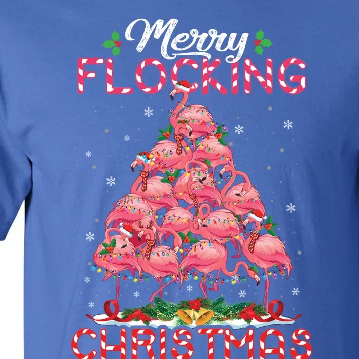 Flamingo Santa Hat Reindeer Xmas Merry Flocking Christmas Gift Tall T-Shirt