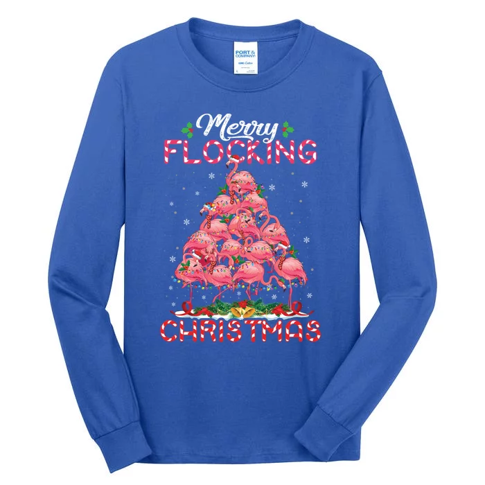 Flamingo Santa Hat Reindeer Xmas Merry Flocking Christmas Gift Tall Long Sleeve T-Shirt