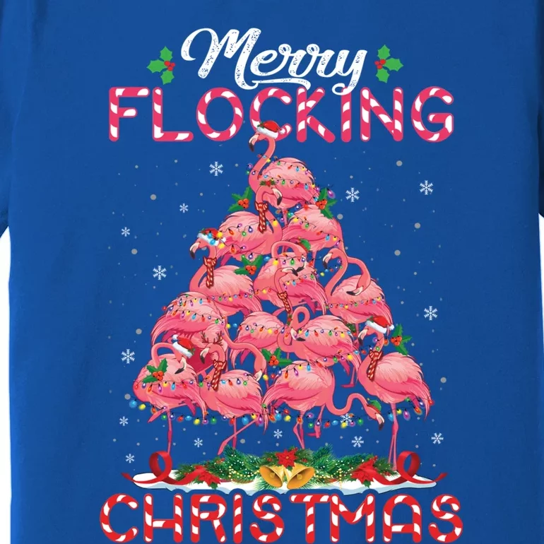 Flamingo Santa Hat Reindeer Xmas Merry Flocking Christmas Gift Premium T-Shirt