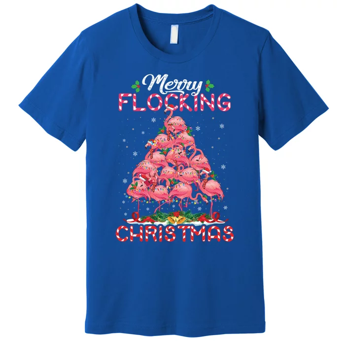 Flamingo Santa Hat Reindeer Xmas Merry Flocking Christmas Gift Premium T-Shirt