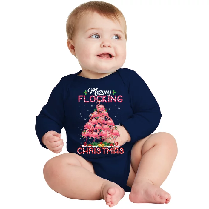 Flamingo Santa Hat Reindeer Xmas Merry Flocking Christmas Gift Baby Long Sleeve Bodysuit