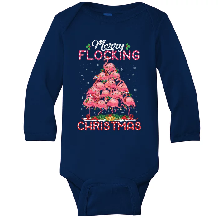 Flamingo Santa Hat Reindeer Xmas Merry Flocking Christmas Gift Baby Long Sleeve Bodysuit