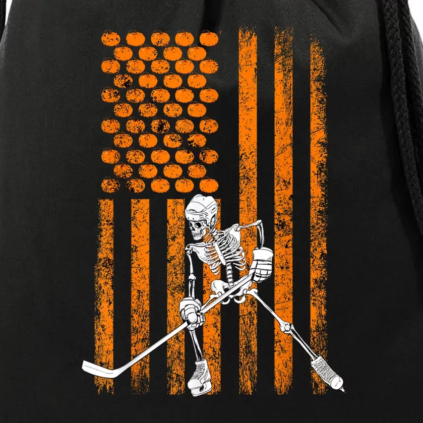 Funny Skeleton Halloween Ice Hockey Player Fan Gift Drawstring Bag