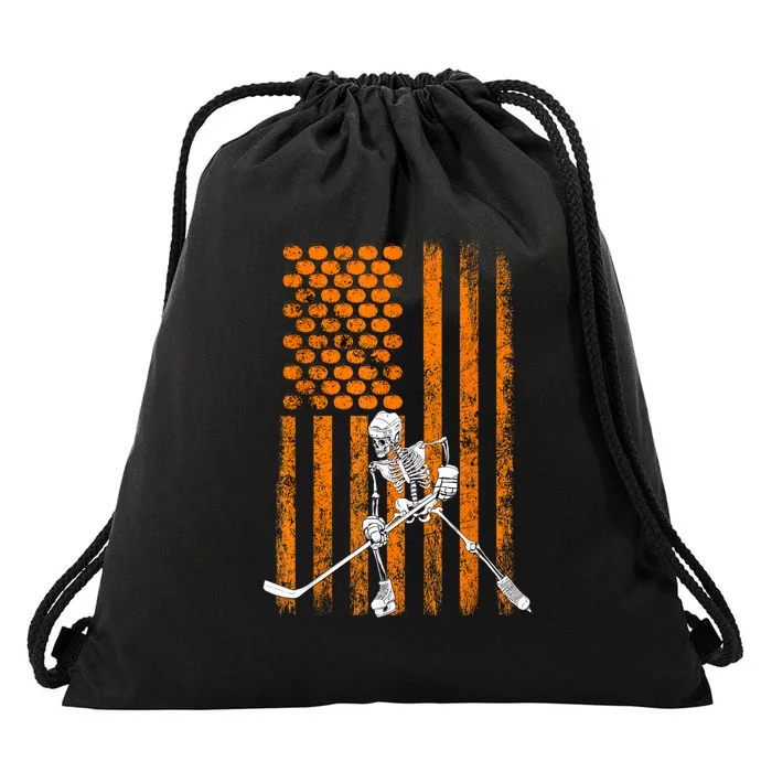 Funny Skeleton Halloween Ice Hockey Player Fan Gift Drawstring Bag