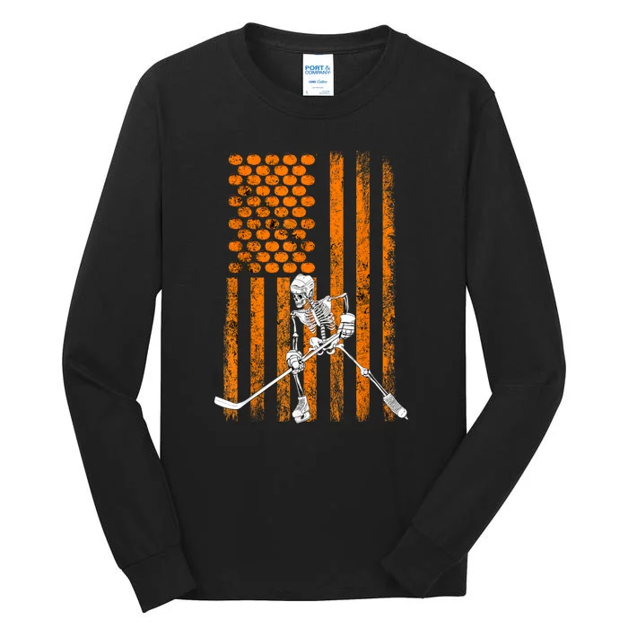 Funny Skeleton Halloween Ice Hockey Player Fan Gift Tall Long Sleeve T-Shirt