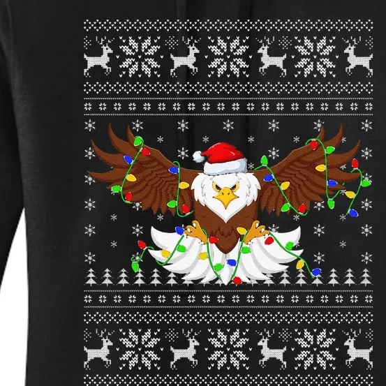 Funny Santa Hat Bald Eagle Xmas Lighting Ugly Bald Eagle Christmas Gift Women's Pullover Hoodie