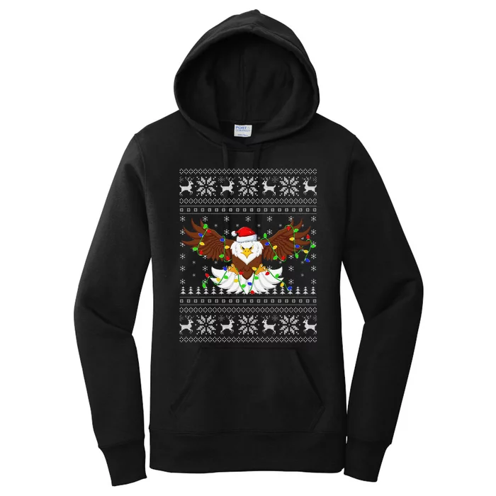 Funny Santa Hat Bald Eagle Xmas Lighting Ugly Bald Eagle Christmas Gift Women's Pullover Hoodie