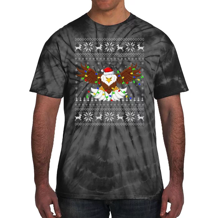 Funny Santa Hat Bald Eagle Xmas Lighting Ugly Bald Eagle Christmas Gift Tie-Dye T-Shirt