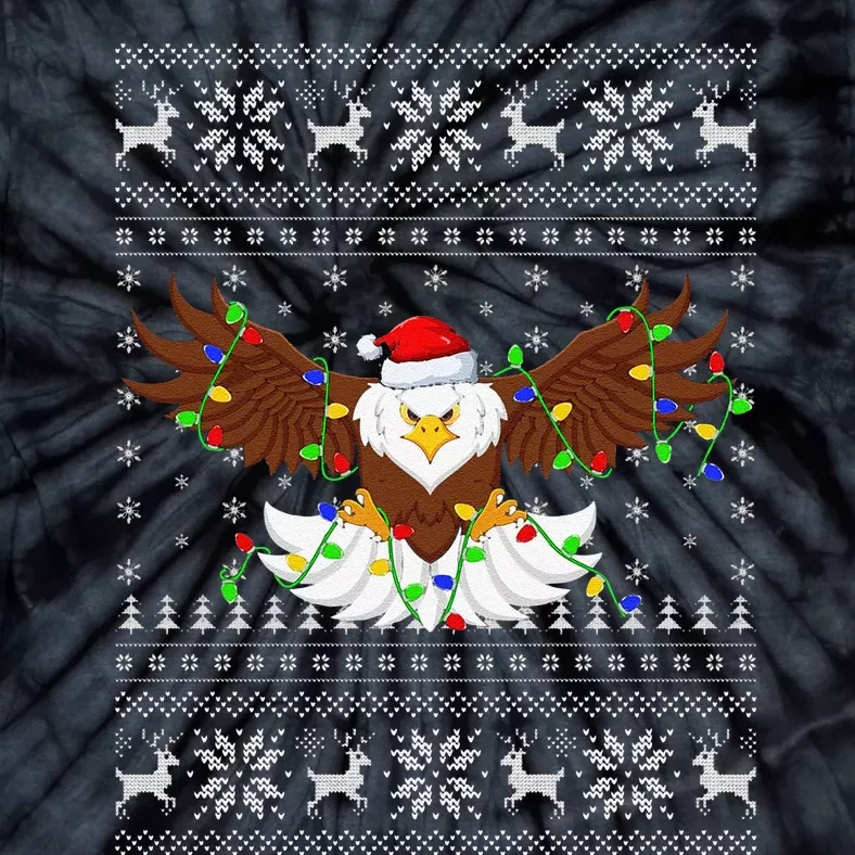 Funny Santa Hat Bald Eagle Xmas Lighting Ugly Bald Eagle Christmas Gift Tie-Dye T-Shirt