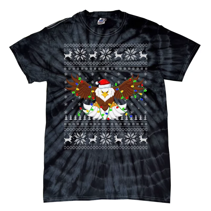 Funny Santa Hat Bald Eagle Xmas Lighting Ugly Bald Eagle Christmas Gift Tie-Dye T-Shirt