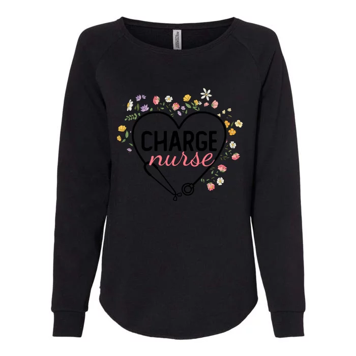 Floral Stethoscope Heart Nursing Charge Nurse Gift Womens California Wash Sweatshirt