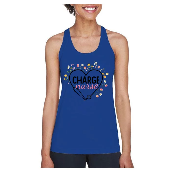 Floral Stethoscope Heart Nursing Charge Nurse Gift Women's Racerback Tank