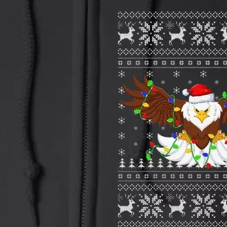 Funny Santa Hat Bald Eagle Xmas Lighting Ugly Bald Eagle Christmas Gift Full Zip Hoodie