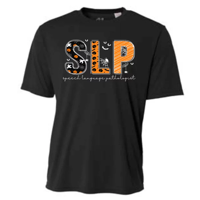 Funny SLP Halloween Costume Pumpkin Fall Skeleton Cooling Performance Crew T-Shirt