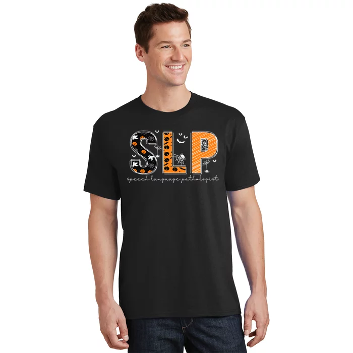 Funny SLP Halloween Costume Pumpkin Fall Skeleton T-Shirt