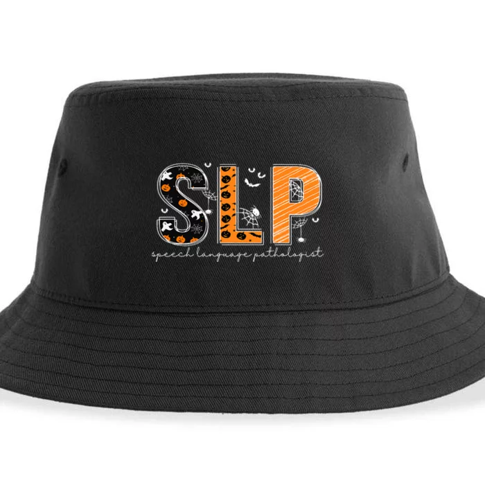 Funny SLP Halloween Costume Pumpkin Fall Skeleton Sustainable Bucket Hat