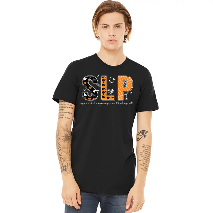 Funny SLP Halloween Costume Pumpkin Fall Skeleton Premium T-Shirt