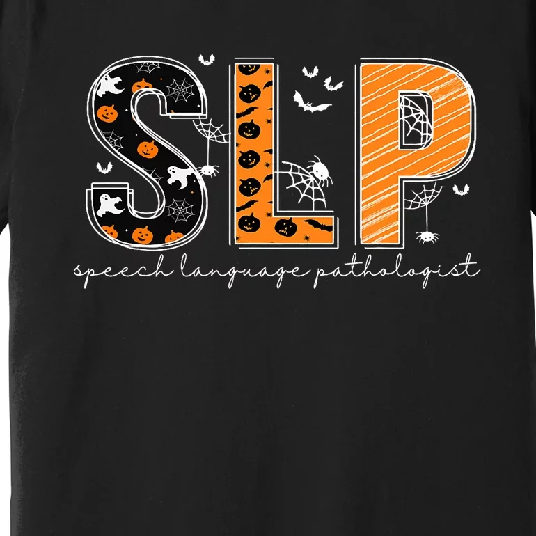 Funny SLP Halloween Costume Pumpkin Fall Skeleton Premium T-Shirt