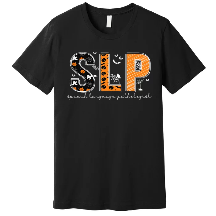 Funny SLP Halloween Costume Pumpkin Fall Skeleton Premium T-Shirt