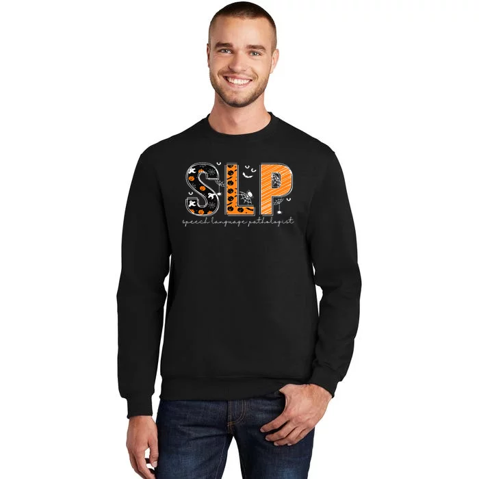 Funny SLP Halloween Costume Pumpkin Fall Skeleton Tall Sweatshirt