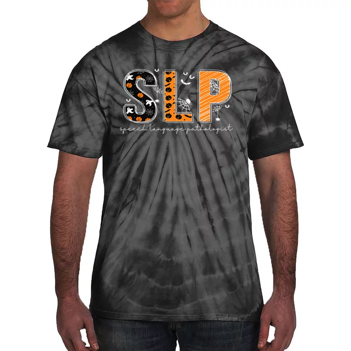 Funny SLP Halloween Costume Pumpkin Fall Skeleton Tie-Dye T-Shirt