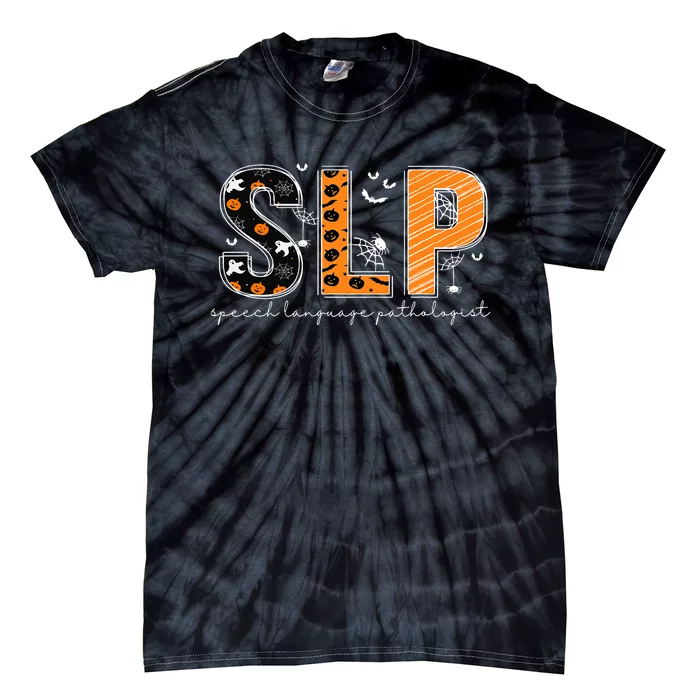 Funny SLP Halloween Costume Pumpkin Fall Skeleton Tie-Dye T-Shirt