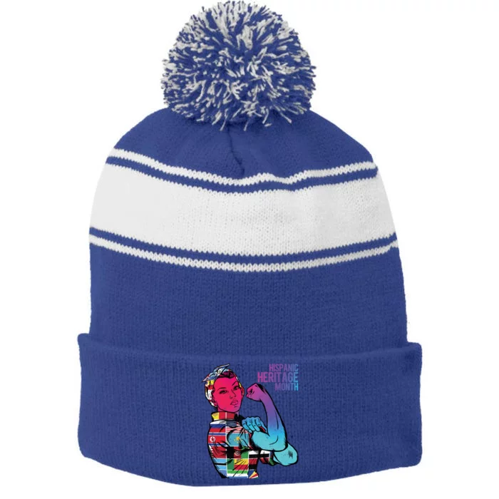 Funny Sarcastic Hispanic Heritage Month Inspired Humor Gift Stripe Pom Pom Beanie