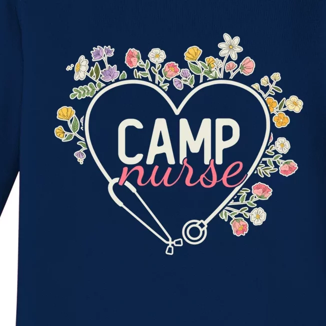 Floral Stethoscope Heart Nursing Camp Nurse Meaningful Gift Baby Long Sleeve Bodysuit