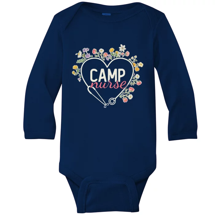 Floral Stethoscope Heart Nursing Camp Nurse Meaningful Gift Baby Long Sleeve Bodysuit