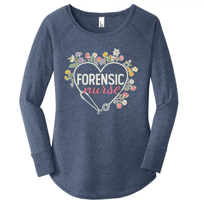 Floral Stethoscope Heart Nursing Forensic Nurse Gift Women's Perfect Tri Tunic Long Sleeve Shirt