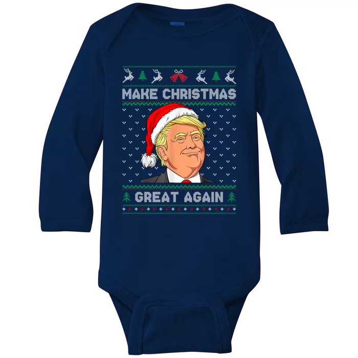 Funny Santa Hat Trump Make Christmas Great Again Ugly Xmas Meaningful Gift Baby Long Sleeve Bodysuit