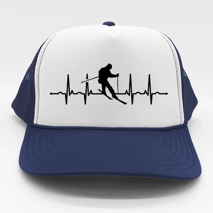 Funny Skiing Heartbeat Ski Design For Skiers Gift Trucker Hat