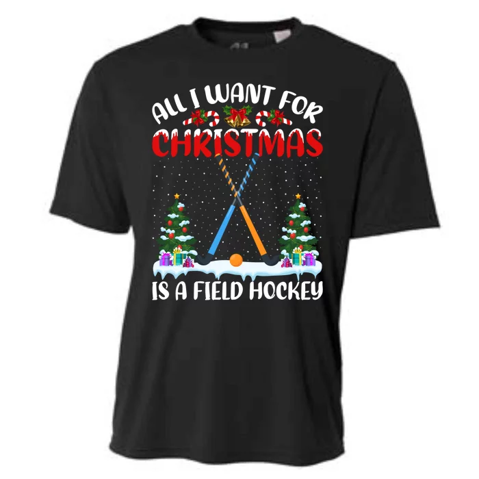 Funny Santa Hat All I Want For Christmas Is A Field Hockey Gift Cooling Performance Crew T-Shirt