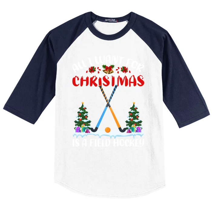 Funny Santa Hat All I Want For Christmas Is A Field Hockey Gift Baseball Sleeve Shirt