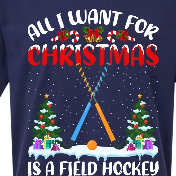 Funny Santa Hat All I Want For Christmas Is A Field Hockey Gift Sueded Cloud Jersey T-Shirt