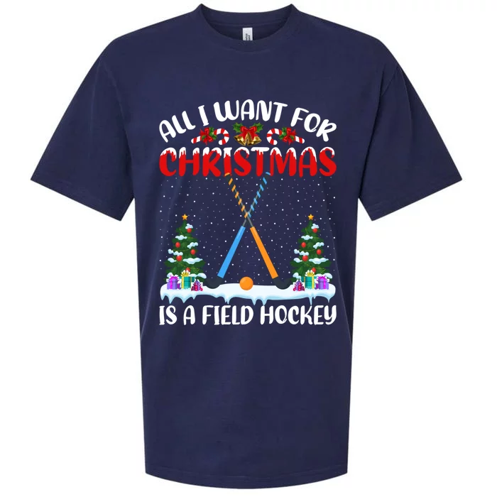 Funny Santa Hat All I Want For Christmas Is A Field Hockey Gift Sueded Cloud Jersey T-Shirt