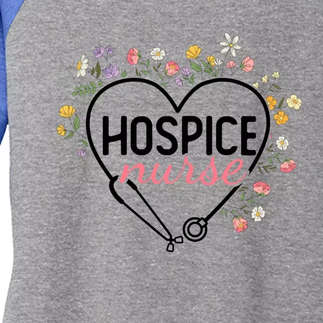 Floral Stethoscope Heart Nursing Hospice Nurse Funny Gift Women's Tri-Blend 3/4-Sleeve Raglan Shirt