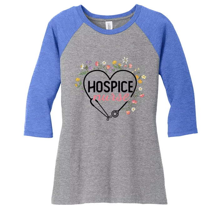 Floral Stethoscope Heart Nursing Hospice Nurse Funny Gift Women's Tri-Blend 3/4-Sleeve Raglan Shirt