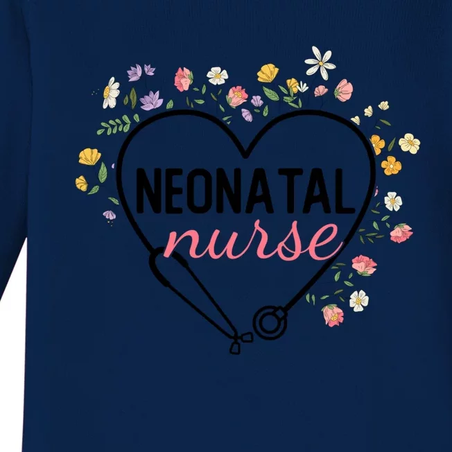 Floral Stethoscope Heart Nursing Neonatal Nurse Gift Baby Long Sleeve Bodysuit