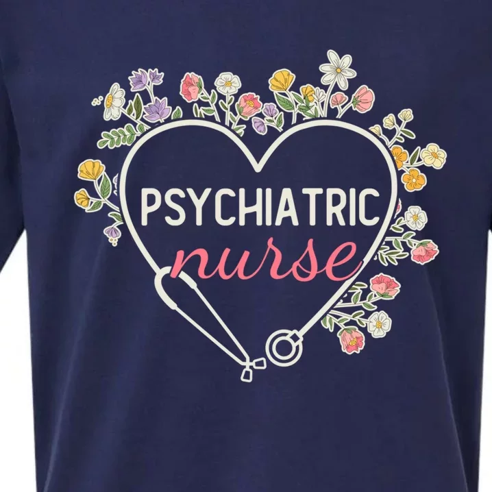 Floral Stethoscope Heart Nursing Psychiatric Nurse Gift Sueded Cloud Jersey T-Shirt