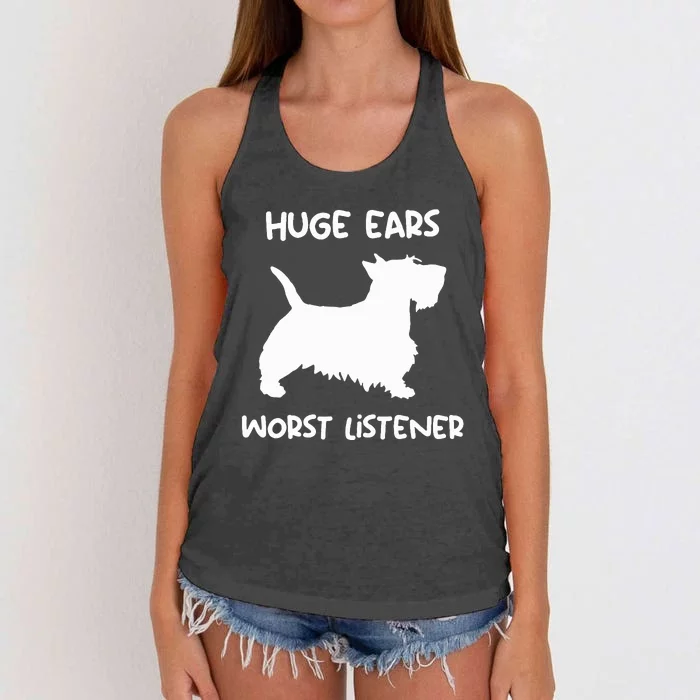 funny Scottie huge ears worst listener Scottish Terrier Women's Knotted Racerback Tank