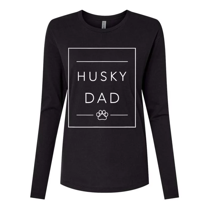 Funny Siberian Husky Lover Dog Dad Minimalist Tee, Husky Dad Womens Cotton Relaxed Long Sleeve T-Shirt