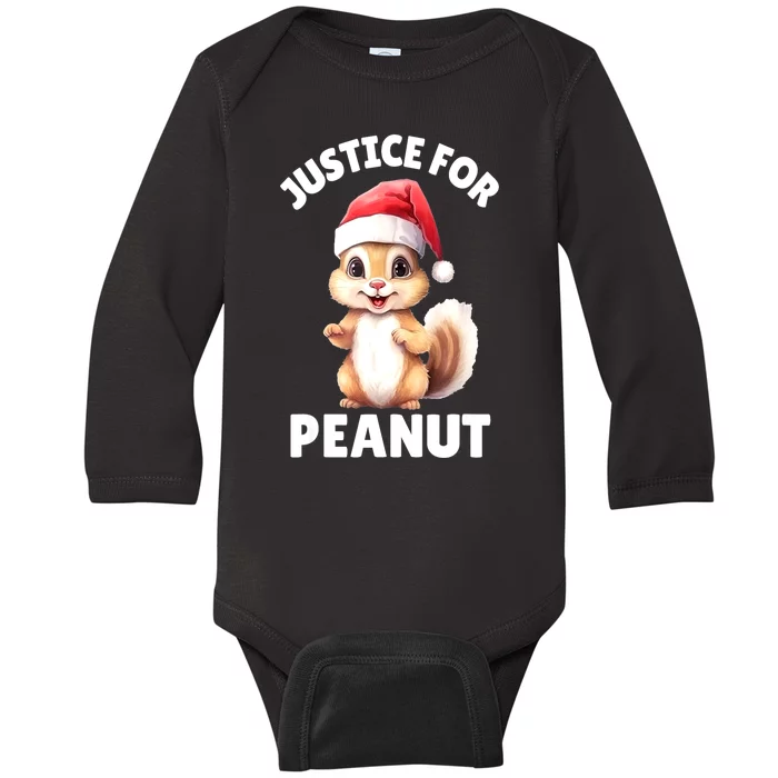 Funny Santa Hat Justice For Peanut The Squirrel Gift Baby Long Sleeve Bodysuit