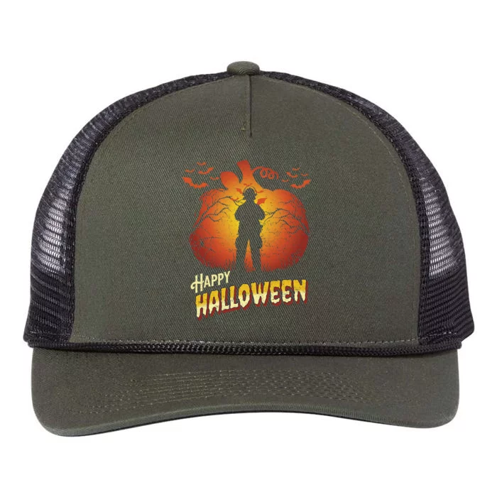 Fire Silhouette Happy Halloween Easy Lazy Firefighter Gift Retro Rope Trucker Hat Cap