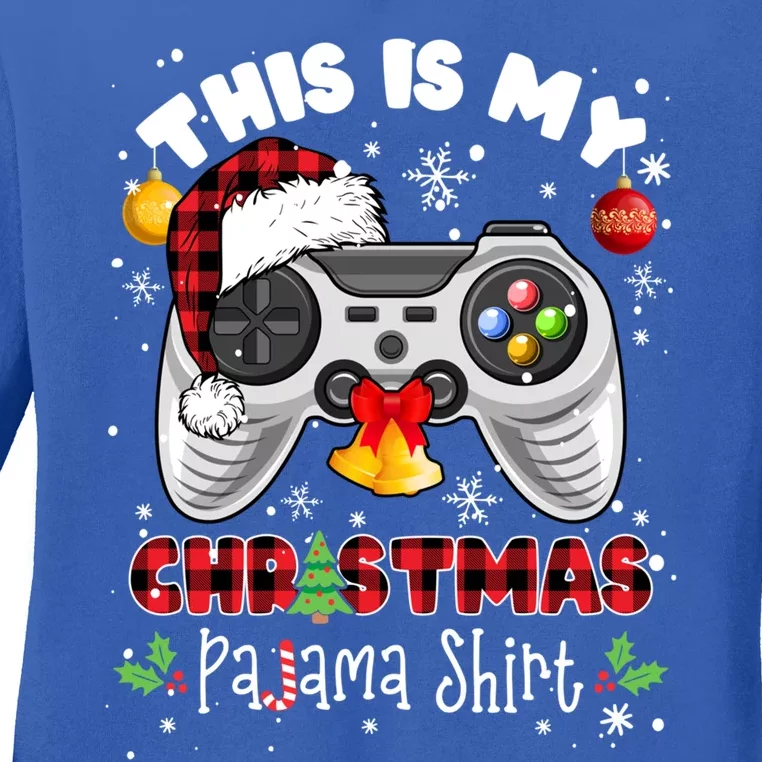 Funny Santa Hat Video Game Xmas This Is My Christmas Pajama Meaningful Gift Ladies Long Sleeve Shirt