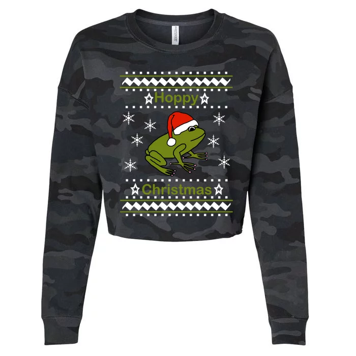 Frog Says Hoppy Christmas Cropped Pullover Crew