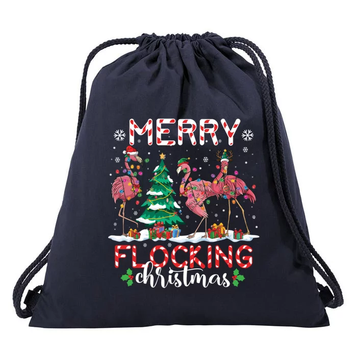 Flamingo Santa Hat Reindeer Xmas Merry Flocking Christmas Meaningful Gift Drawstring Bag