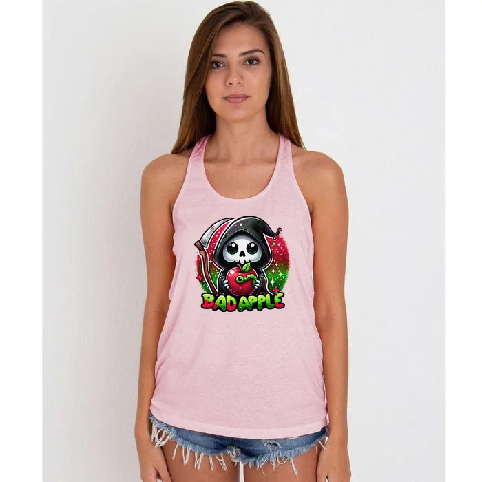 Funny Spooky Halloween Ghostly Apples For Trick Or Treat Women's Knotted Racerback Tank