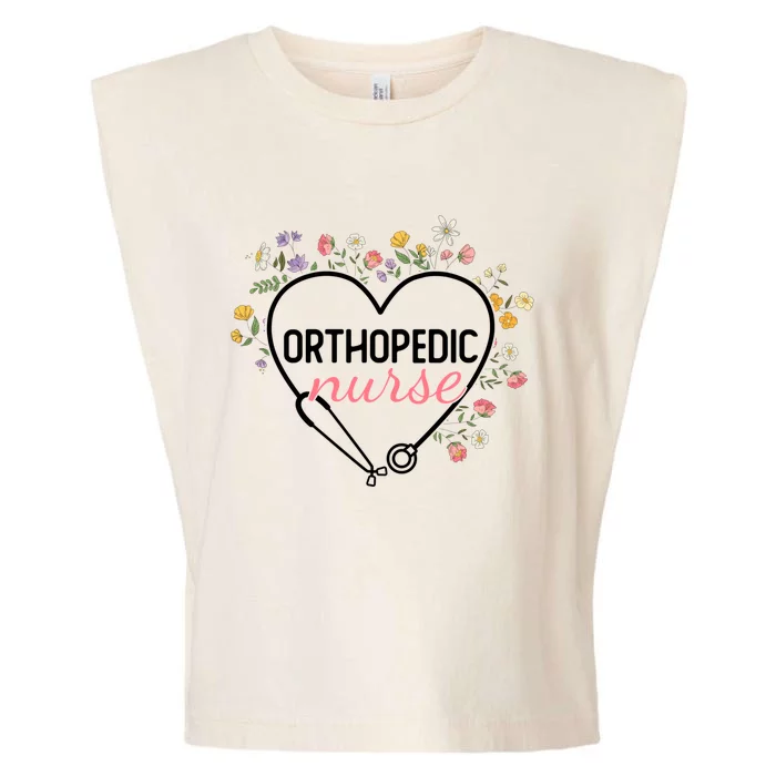 Floral Stethoscope Heart Nursing Orthopedic Nurse Gift Garment-Dyed Women's Muscle Tee