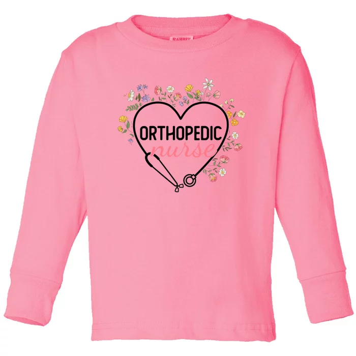 Floral Stethoscope Heart Nursing Orthopedic Nurse Gift Toddler Long Sleeve Shirt